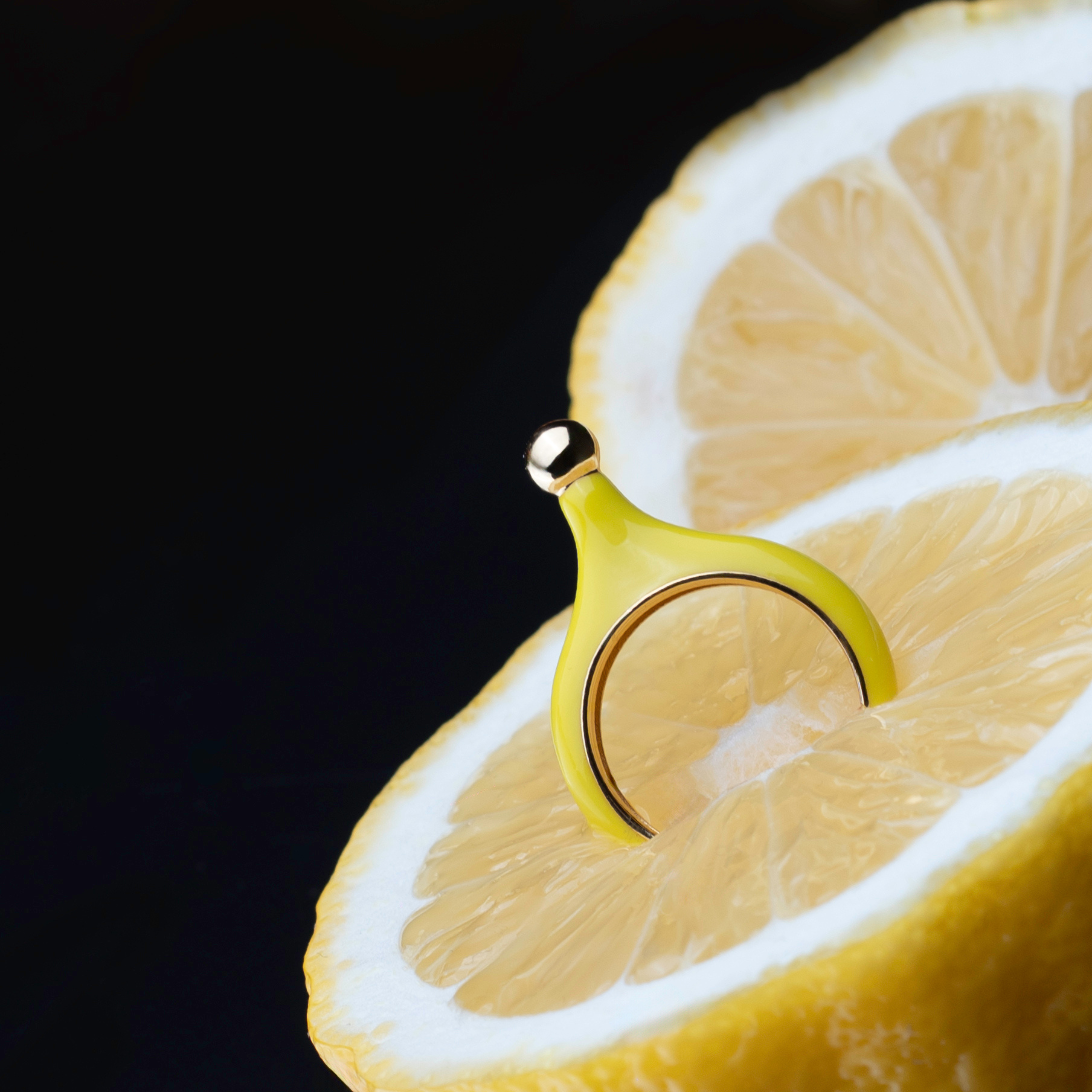 Anello smaltato gambo Giallo